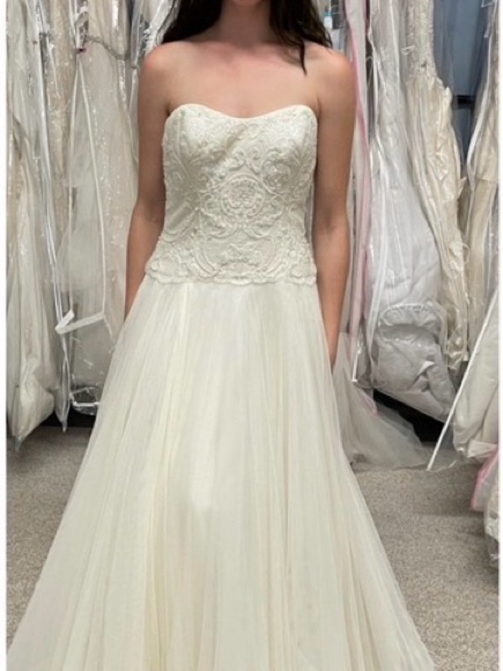 Strapless Ivory Tulle Ball Gown Wedding Dress